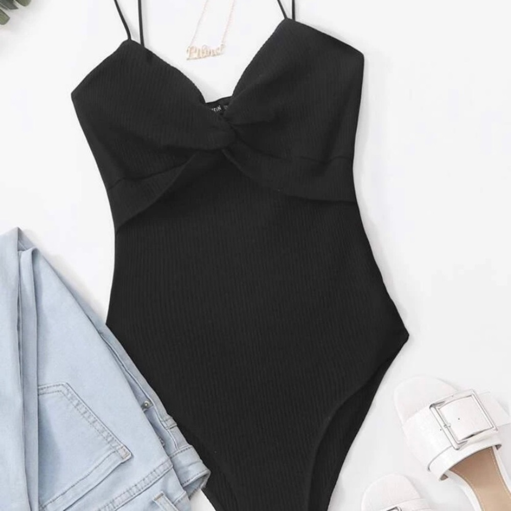 Twist Front Rib-knit Bodysuit